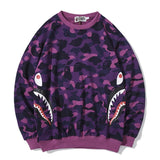 Shark Print Sweatshirts Fashion Brand Camouflage Shark Head Print Cotton Terry round Neck Sweater