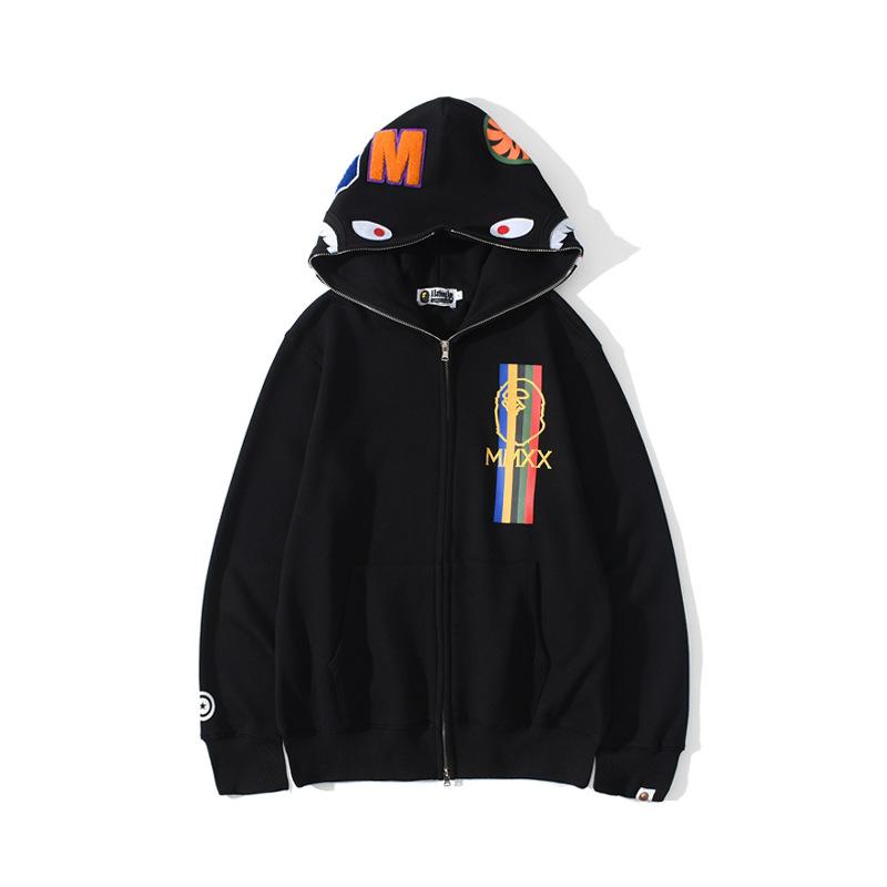 Shark Print Hoodie Sports Thin Section Men's Sweater Cartoon Ape Head Cotton Sweatpants Long Sleeve Hooded Color Stripes Sweater