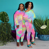 Women Plus Size Co-Ords Tie-Dye Printing Fashion Casual Two-Piece Suit