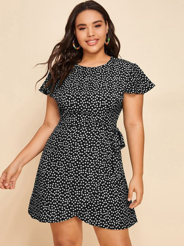 Women Plus Size Mini Dresses Irregular Short Sleeve Dress
