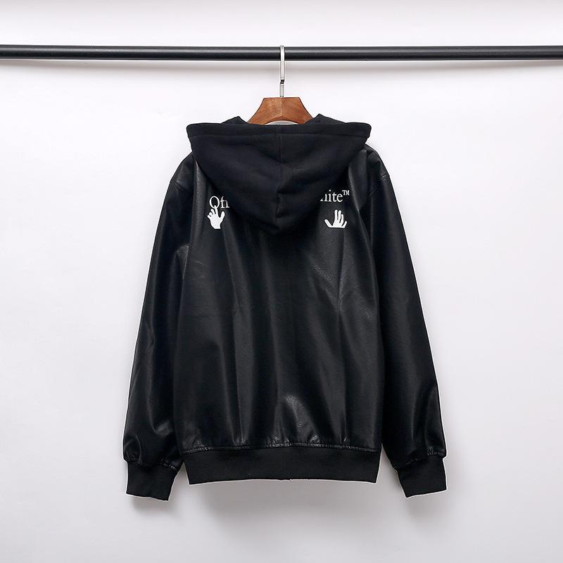 Fog Hoodie Ow off Logo Hooded Leather Jacket Coat Men's Casual High Street Fear Of God