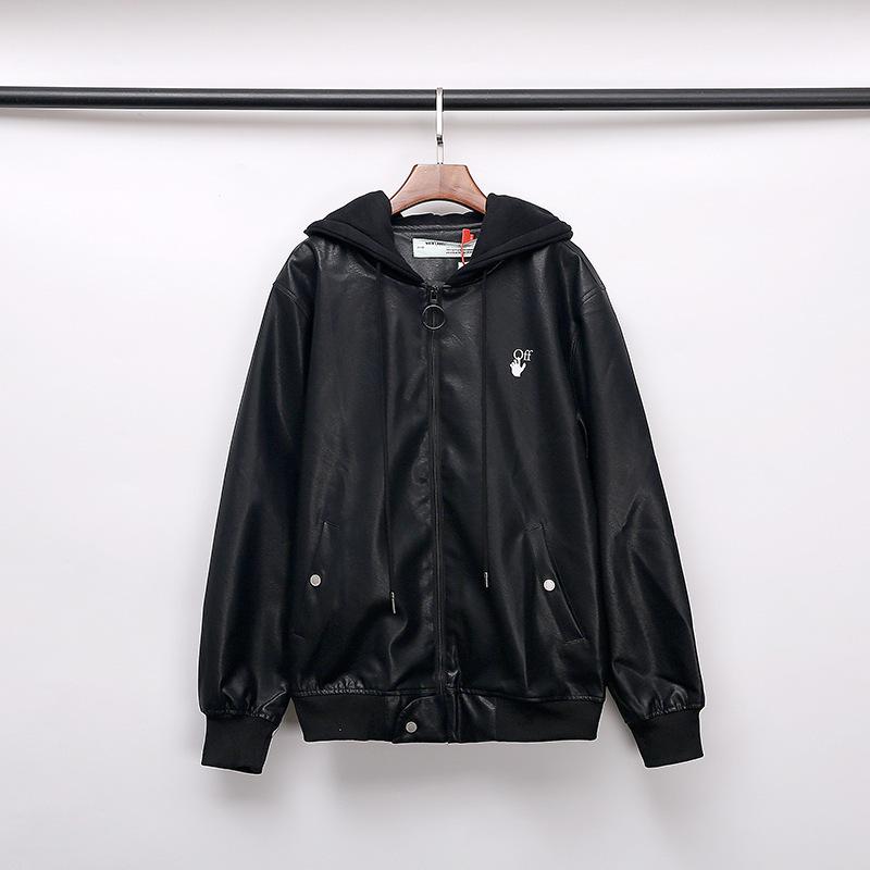 Fog Hoodie Ow off Logo Hooded Leather Jacket Coat Men's Casual High Street Fear Of God