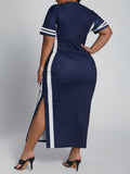 Women Plus Size Midi Dresses Lip Printings Slit Fashionable Dress