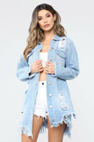 Women Plus Size Denim Coats Ripped Mid-Length Denim Jacket for Women