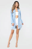 Women Plus Size Denim Coats Ripped Mid-Length Denim Jacket for Women