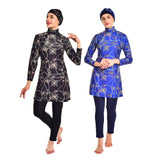 Burkini Swimwear Muslim Fashion Outfits Printed Swimsuit Plus Size Slim Fit Long Sleeve Hat