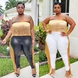 Women Plus Size Pants Nightclub Party Fashion Sexy Tassel Leather Pants