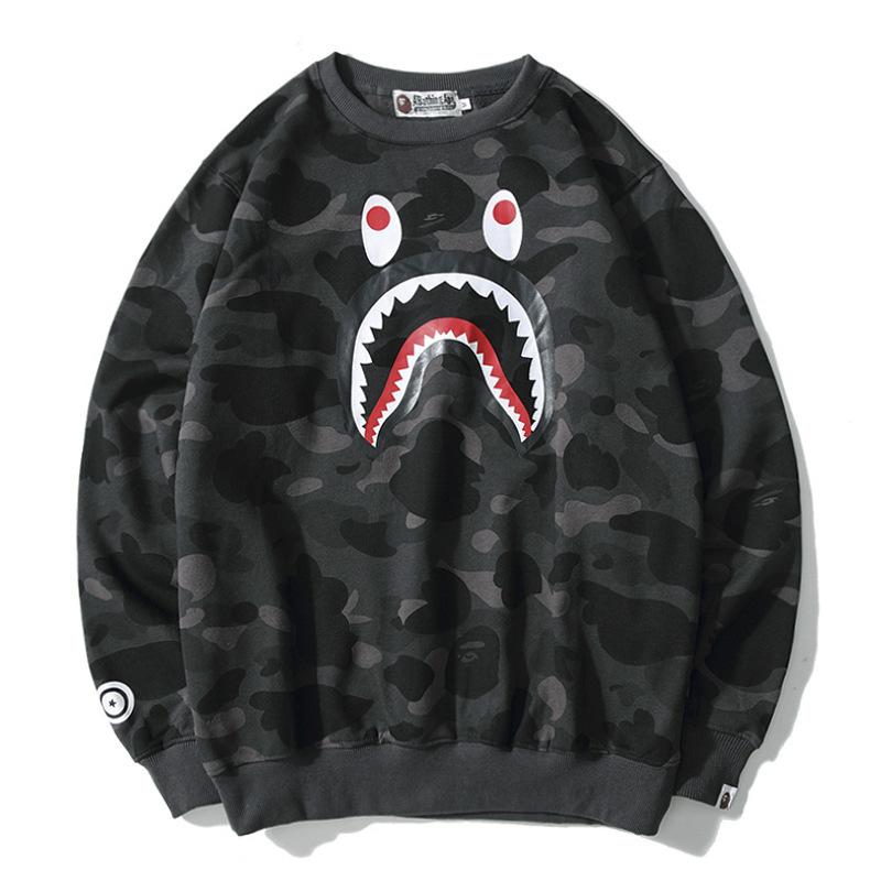 Shark Print Sweatshirts Loose Hip Hop round Neck Sweater for Men