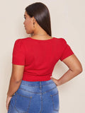 Women Plus Size Tops Slimming Short Sleeve Solid Color Square Collar Top