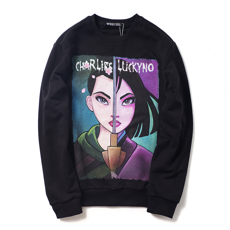 Charlie Luciano Hoodie Mulan Cartoon Print Loose Cotton