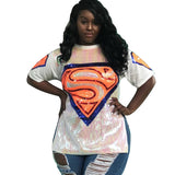 Women Plus Size Tops Fashionable Sequins Split Cartoon Top