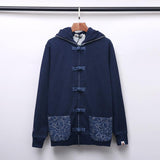 Shark Print Hoodie Autumn Men's Shark Head Denim Zipper Sweater Coat