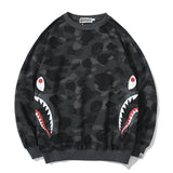 Shark Print Sweatshirts Fashion Brand Camouflage Shark Head Print Cotton Terry round Neck Sweater