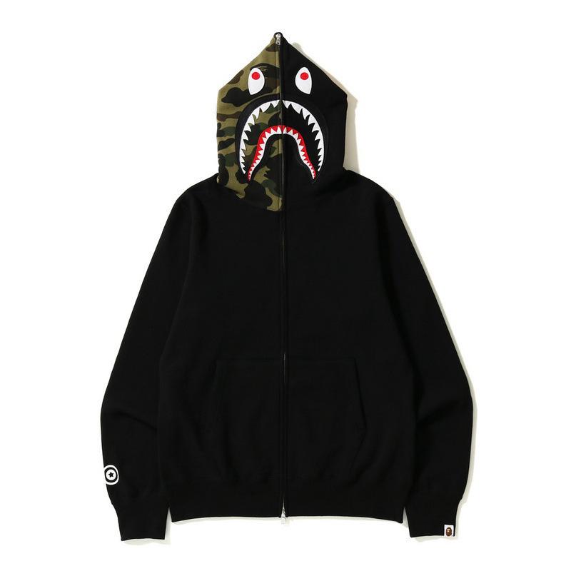Shark Print Hoodie Autumn and Winter Men's Cotton Hooded Sweater Fleece Jacket