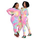 Women Plus Size Co-Ords Tie-Dye Printing Fashion Casual Two-Piece Suit