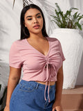 Women Plus Size Tops Solid Color and V-neck T-shirt