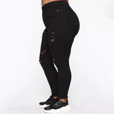 Women Plus Size Pants Solid Color Ripped Casual Pants