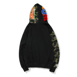 Shark Print Hoodie Printed Head Embroidered Green Camouflage Stitching Zipper Sweater Coat Men's Hip Hop