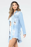 Women Plus Size Denim Coats Ripped Mid-Length Denim Jacket for Women