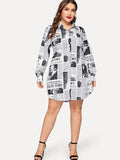 Women Plus Size Tops Lapel Loose Long Sleeve Mid-Length Fashion Plaid Coat