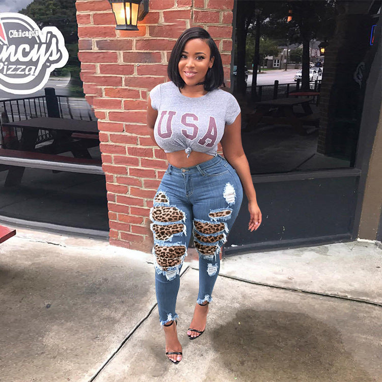 Women Plus Size Jeans Washed Summer Stitching Jeans