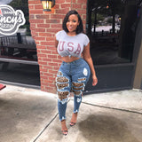 Women Plus Size Jeans Washed Summer Stitching Jeans