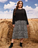 Women Plus Size Midi Dresses Knitted Stitching Long Sleeve Loose Dress