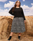 Women Plus Size Midi Dresses Knitted Stitching Long Sleeve Loose Dress