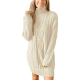 Sweater Dress Outfit With Tights 2 Piece Set Women's Long-Sleeve round-Collar Dress Knitted Pullover Sweater Women
