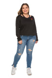 Women Plus Size Tops Round Neck Pullover Fashion Black, Hoodie