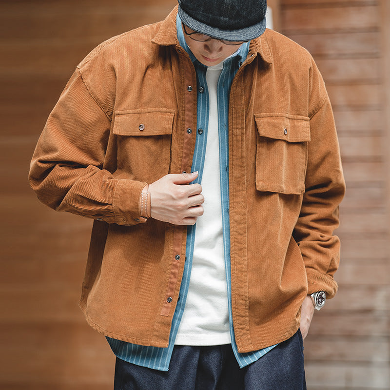 Work Shirts Retro Loose Lapels Outerwear Shirt for Men