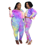 Women Plus Size Co-Ords Tie-Dye Printing Fashion Casual Two-Piece Suit