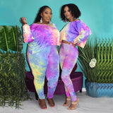 Women Plus Size Co-Ords Tie-Dye Printing Fashion Casual Two-Piece Suit