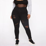 Women Plus Size Pants Solid Color Ripped Casual Pants