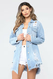 Women Plus Size Denim Coats Ripped Mid-Length Denim Jacket for Women