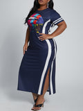 Women Plus Size Midi Dresses Lip Printings Slit Fashionable Dress
