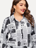 Women Plus Size Tops Lapel Loose Long Sleeve Mid-Length Fashion Plaid Coat