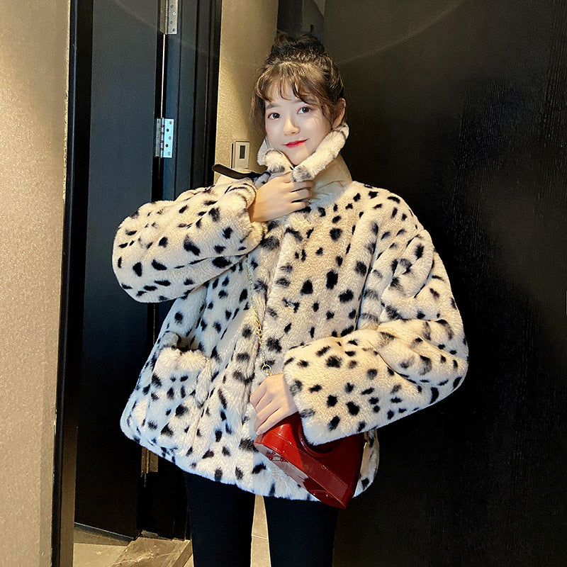 Women Dalmatian Coat Loose Lambswool Women's Imitation Fur Leopard Print