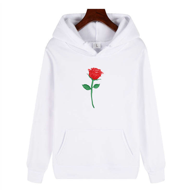 Black Rose Hoodie Autumn and Winter Casual Jacket Long-Sleeved Hooded Sweater Rose