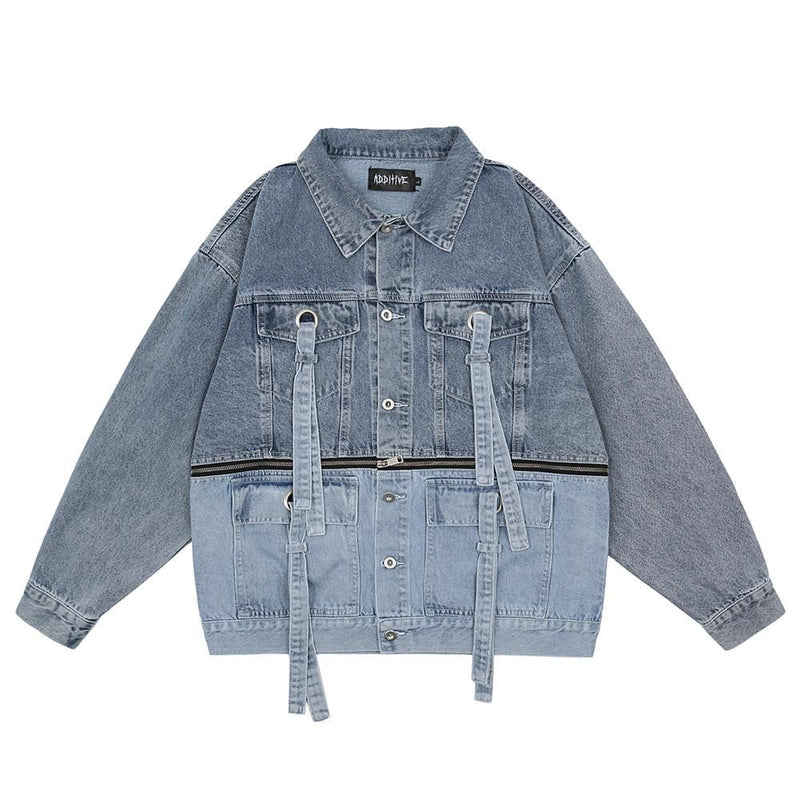 Patchwork Denim Jacket Men's Denim Clothing Trendy Loose Color Matching Plus Size Casual Men Denim Jacket