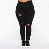 Women Plus Size Pants Solid Color Ripped Casual Pants