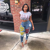 Women Plus Size Jeans Stitching Denim Fashion Slim Skinny Pants