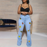 Women Plus Size Jeans Halloween High Waist Denim Pants