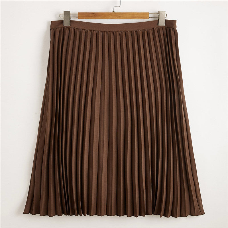 Women Plus Size Midi Dresses Solid Color Loose Slimming High Waist Skirt