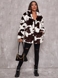 Dalmatian Coat Cows Pattern Black and White Imitation Fur Women's Jacket