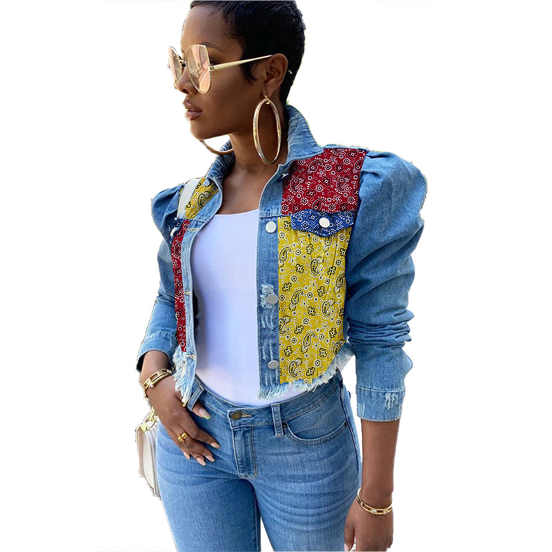 Women Plus Size Denim Coats Short Stitching Fashion Denim Jacket