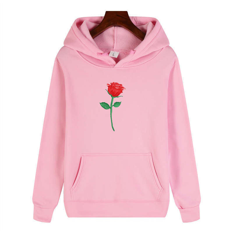 Black Rose Hoodie Autumn and Winter Casual Jacket Long-Sleeved Hooded Sweater Rose