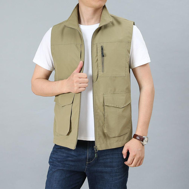 Men Utility Vest Work Zipper Tactical Work Vest Slim Pocket Jacket Men's Vest Spring and Autumn Vest Multi-Pocket Trendy Vest