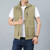 Men Utility Vest Work Zipper Tactical Work Vest Slim Pocket Jacket Men's Vest Spring and Autumn Vest Multi-Pocket Trendy Vest