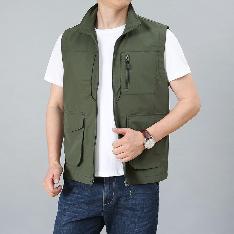 Men Utility Vest Work Zipper Tactical Work Vest Slim Pocket Jacket Men's Vest Spring and Autumn Vest Multi-Pocket Trendy Vest